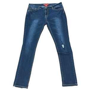 Red Rivet Straight Leg Distressed Jean with Embellished Back Pockets Size 15